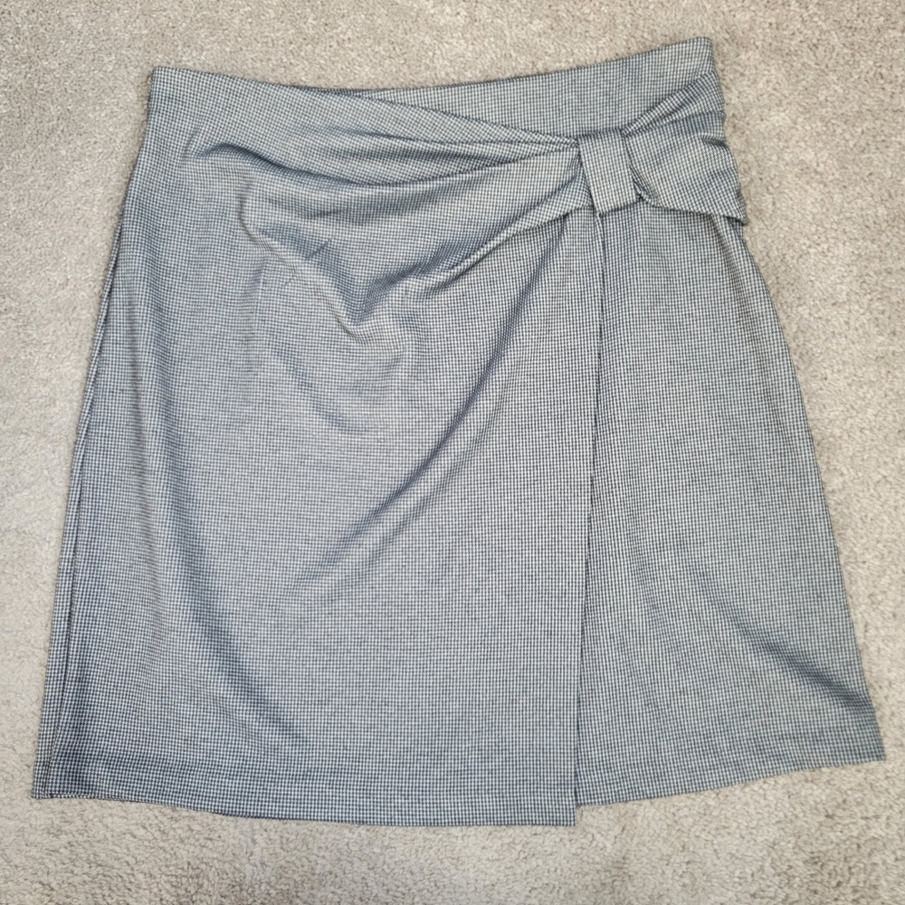 ann taylor factory houndstooth grey faux wrap mini skirt